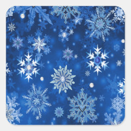 Weihnachtsschneeflocken Blau und Silber Quadratischer Aufkleber