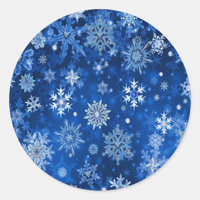 Weihnachtsschneeflocken Blau und Silber Runder Aufkleber (Vorderseite)