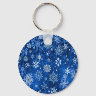 Weihnachtsschneeflocken Blau und Silber Schlüsselanhänger