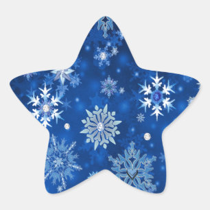 Weihnachtsschneeflocken Blau und Silber Stern-Aufkleber