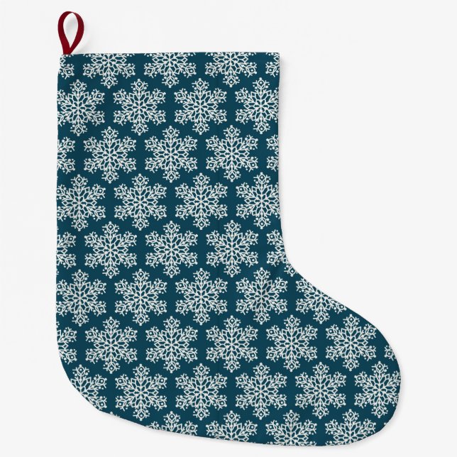 Weihnachtsschneeflocken blau weiß großer weihnachtsstrumpf (Vorderseite)