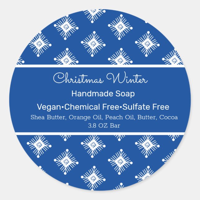 Weihnachtsschneeflocken Blue Handmade Soap Brandin Runder Aufkleber (Vorderseite)