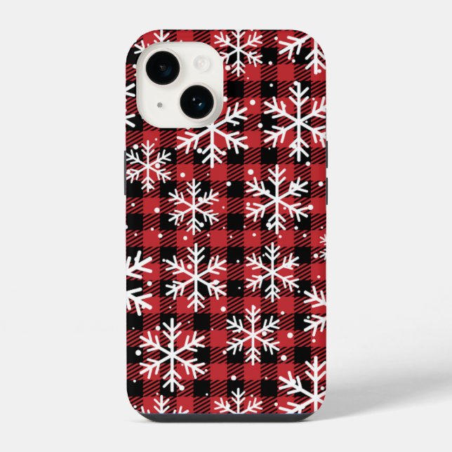 Weihnachtsschneeflocken Buffalo Kariertes Muster iPhone 14 Hülle (Rückseite)