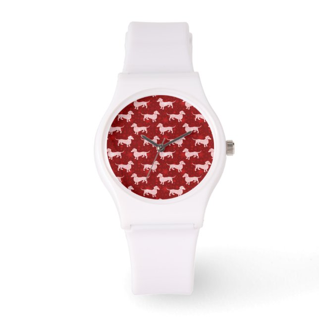 Weihnachtsschneeflocken Dackel Rot Armbanduhr (Vorderseite)
