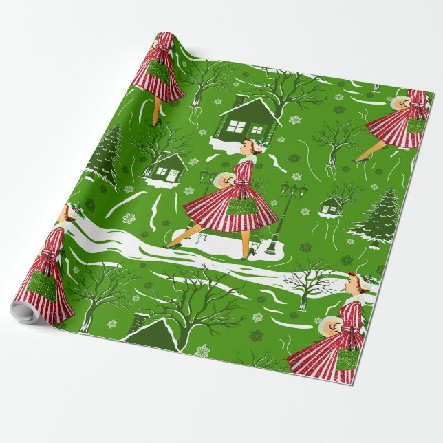 Weihnachtsschneeflocken der 50er Jahre Geschenkpapier (Ungerollt)
