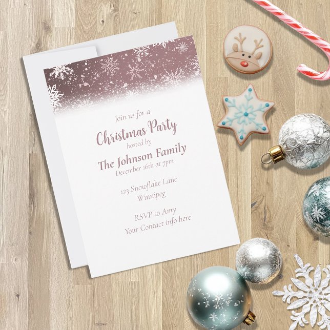 Weihnachtsschneeflocken Dusty Rose Einladung (Von Creator hochgeladen)