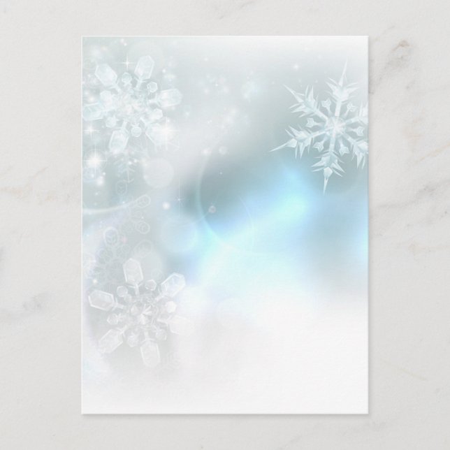 Weihnachtsschneeflocken Eiskristalle Hintergrund Feiertagspostkarte (Vorderseite)