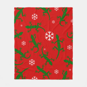weihnachtsschneeflocken geckos fleecedecke