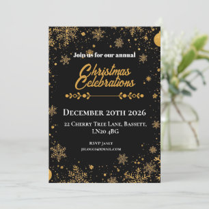 Weihnachtsschneeflocken Gold und Schwarz Einladung