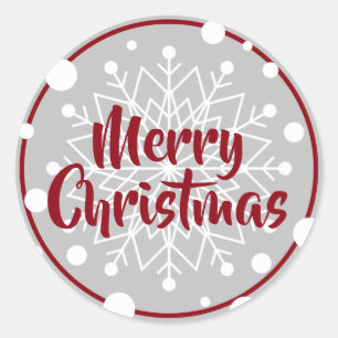 Weihnachtsschneeflocken Grau Maroon Runder Aufkleber