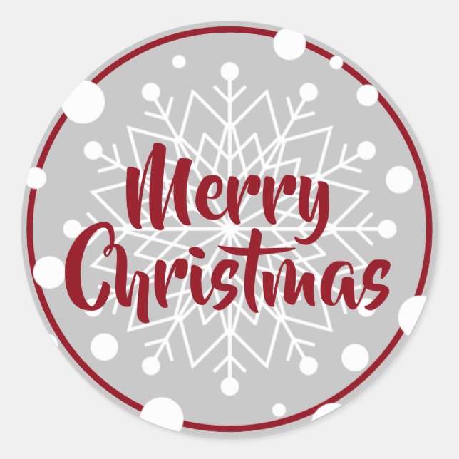 Weihnachtsschneeflocken Grau Maroon Runder Aufkleber (Vorderseite)