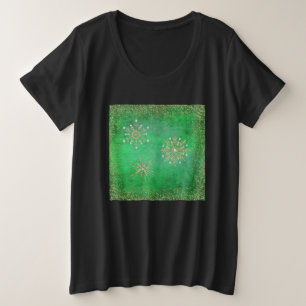 Weihnachtsschneeflocken Green & Gold Glitzer Plus  Große Größe T-Shirt