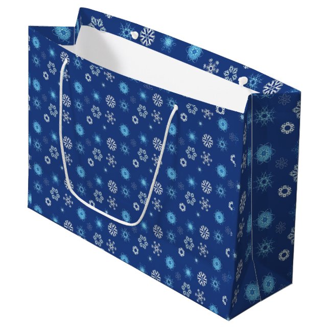 Weihnachtsschneeflocken Große Geschenktüte (Vorderseite Schrägansicht)