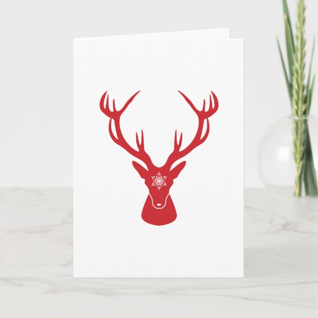 Weihnachtsschneeflocken Hirschkopf mit Antlern Feiertagskarte (Vorderseite)