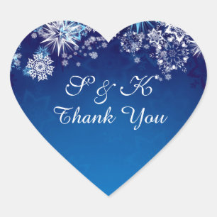 Weihnachtsschneeflocken in blauer Herzform Herz-Aufkleber