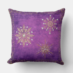 Weihnachtsschneeflocken Lila & Gold Glitzer Kissen