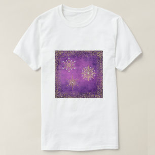 Weihnachtsschneeflocken Lila & Gold Glitzer T-Shirt