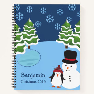 Weihnachtsschneeflocken mit Pinguin und Name Notizbuch