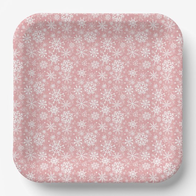 Weihnachtsschneeflocken Muster Rosa Pappteller (Vorderseite)