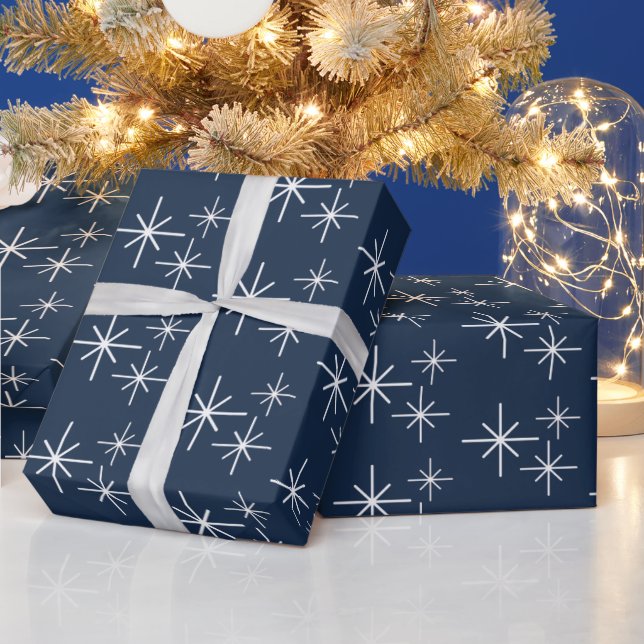 Weihnachtsschneeflocken Muster Winter Navy Blau Geschenkpapier (Feiertage)