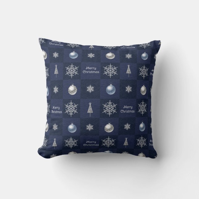 Weihnachtsschneeflocken, Ornamente und Bäume Kissen (Vorderseite)