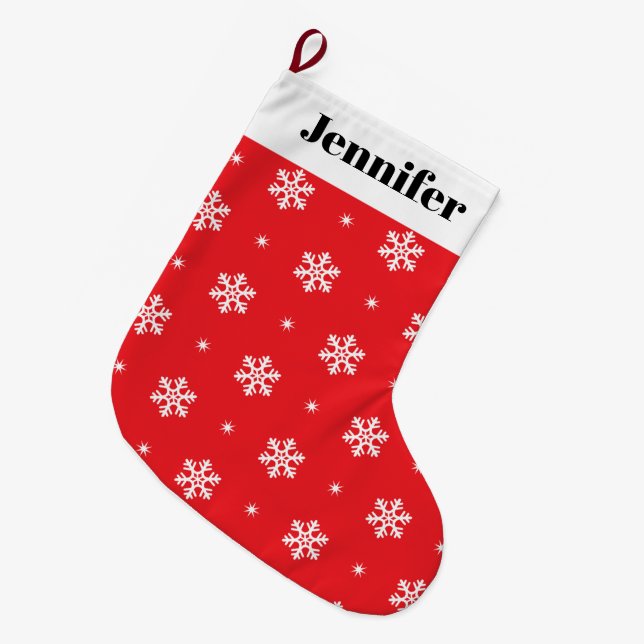 Weihnachtsschneeflocken Personalisiert Großer Weihnachtsstrumpf (Vorderansicht (hängend))