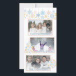 Weihnachtsschneeflocken Pink Blue Gold Collage FOT Feiertagskarte<br><div class="desc">Modernes Schneeflocken-Design in hellen Pastellfarben,  Rosa,  Blau,  Weiß und Gold. Leicht zu bearbeiten Weihnachts-Foto-Collage-Karte mit HAPPY URLAUB oder MERRY CHRISTMAS oder LASSEN IT SNOW. Siehe Matching-Elemente in der Auflistung. Senden Sie diese an Ihre Familie und Freunde während der Feriensaison - macht tolle Keepsakes!</div>