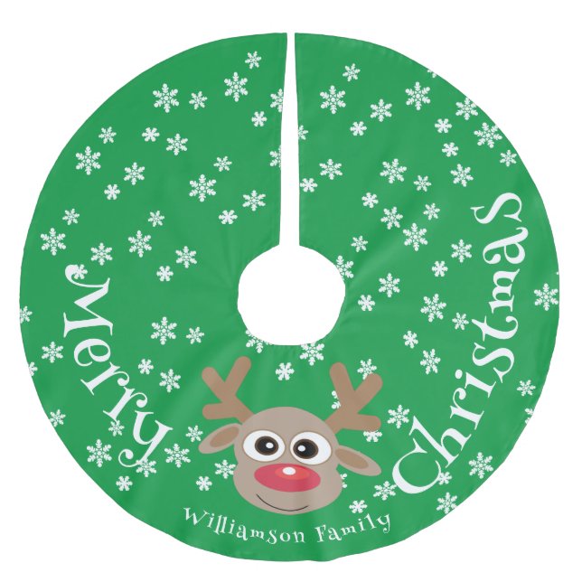 Weihnachtsschneeflocken Reindeers Grüne weiße Schn Polyester Weihnachtsbaumdecke (Vorderseite)