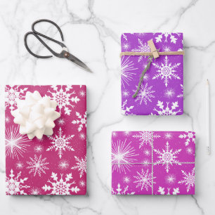 Weihnachtsschneeflocken rosa und Lila Geschenkpapier Set