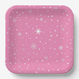 Weihnachtsschneeflocken, rosa und weiße Polka-Punk Pappteller