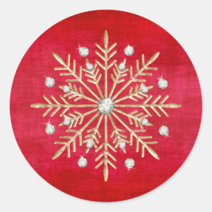 Weihnachtsschneeflocken Rot & Gold Runder Aufkleber