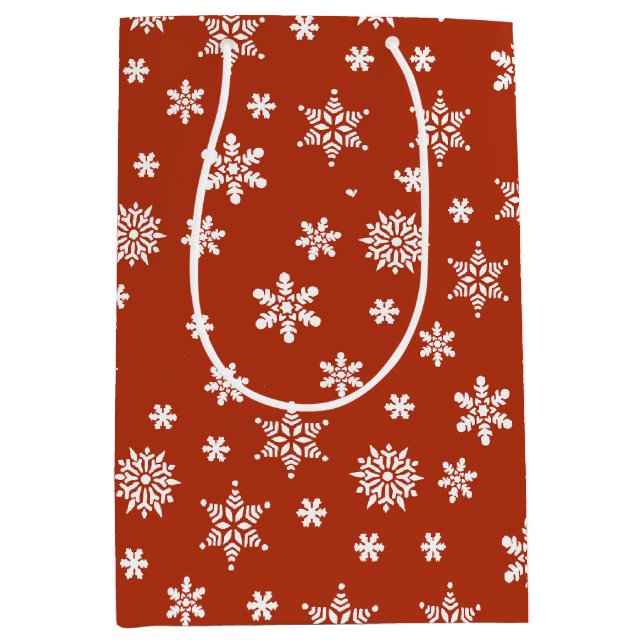 Weihnachtsschneeflocken rot-weiß Geschenktasche Mittlere Geschenktüte (Vorderseite)