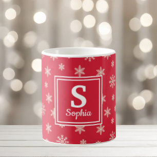 Weihnachtsschneeflocken Rote Monogramm Kaffeetasse