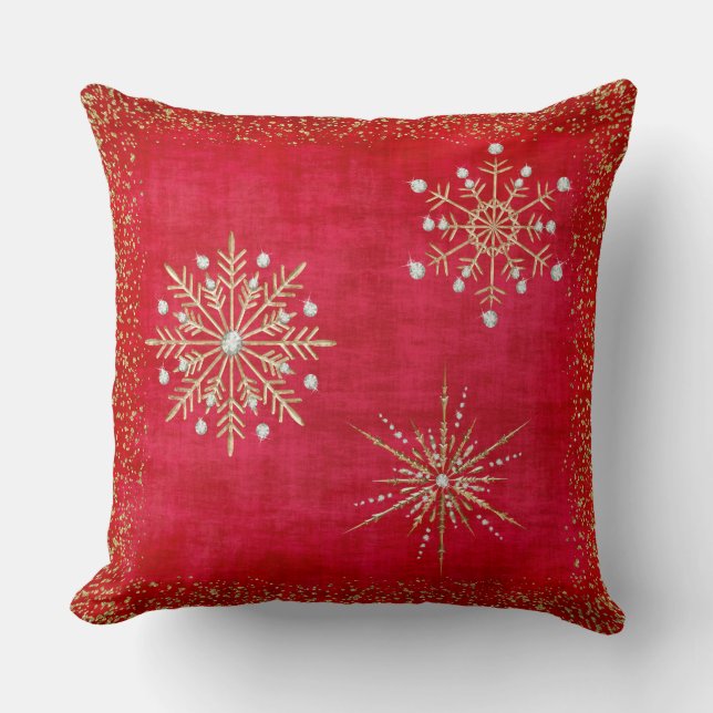 Weihnachtsschneeflocken Roter Glitzer Kissen (Vorderseite)