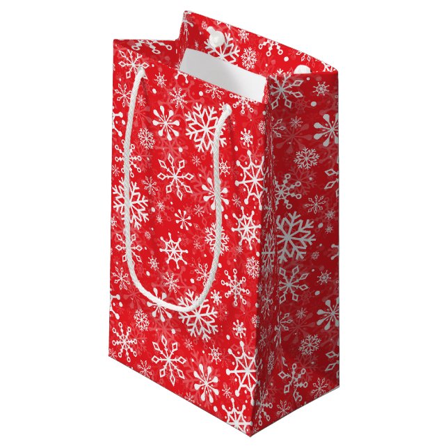 Weihnachtsschneeflocken Rotes Muster Kleine Geschenktüte (Vorderseite Schrägansicht)