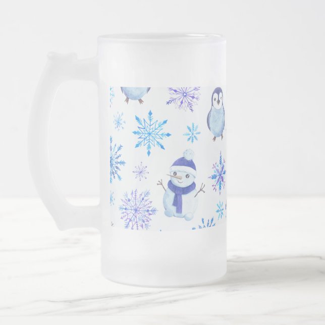 Weihnachtsschneeflocken, Schneemänner und Pinguine Mattglas Bierglas (Links)