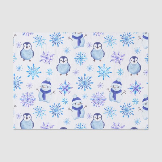 Weihnachtsschneeflocken, Schneemänner und Pinguine Seidenpapier (Vorderseite)
