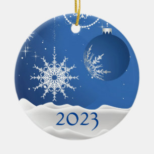 Weihnachtsschneeflocken Schneezauber 2023 Name hin Keramik Ornament