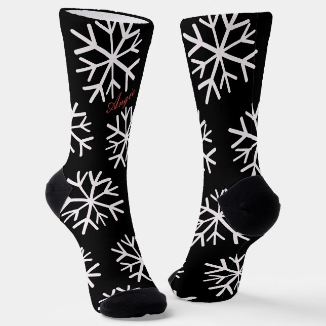Weihnachtsschneeflocken - Schwarz-weißer Script-Na Socken (Gewinkelt)