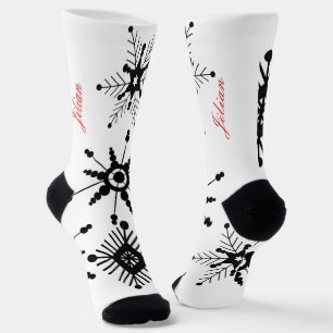 Weihnachtsschneeflocken Schwarzer Skriptname Rot Socken