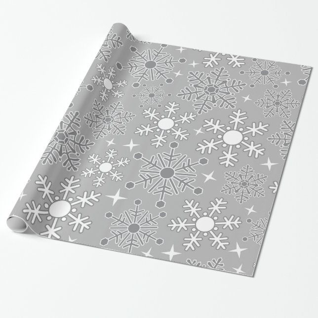 Weihnachtsschneeflocken - silbergraues Muster Geschenkpapier (Ungerollt)