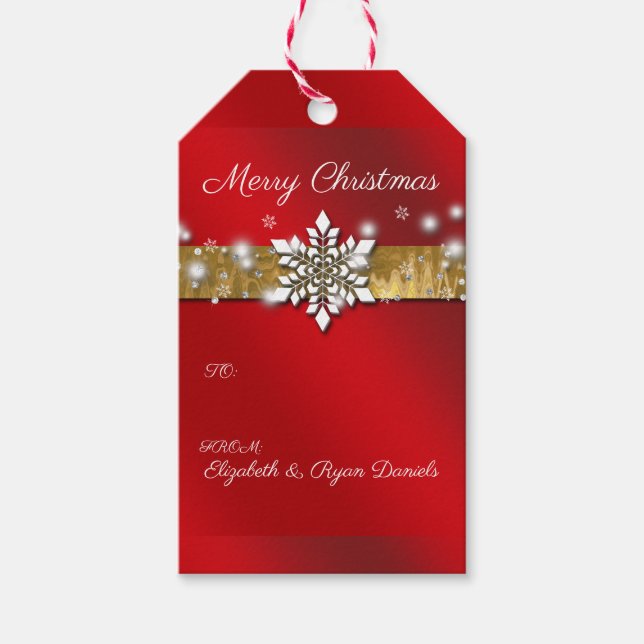 Weihnachtsschneeflocken Sparkle Red Satin Geschenkanhänger (Vorderseite)