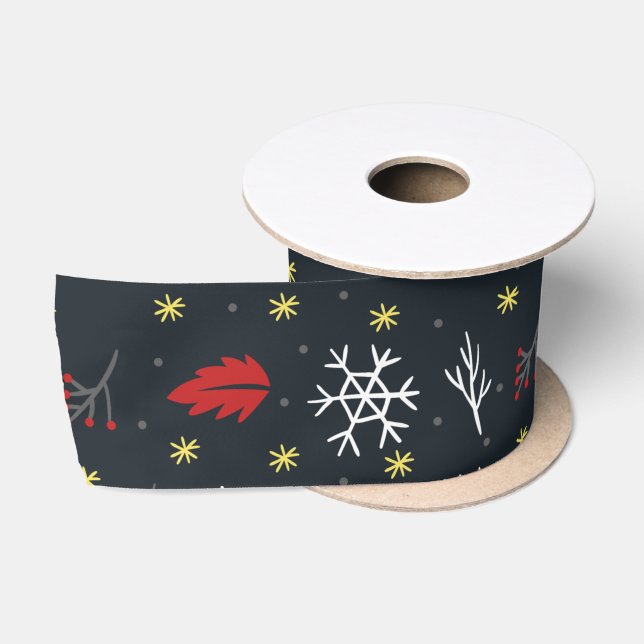 Weihnachtsschneeflocken und Blätter mit schwarzer  Satinband (Spule)