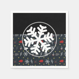 Weihnachtsschneeflocken und Blätter mit schwarzer  Serviette