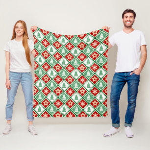 Weihnachtsschneeflocken und Weihnachtsbäume Fleecedecke