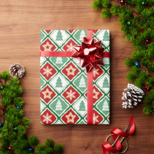 Weihnachtsschneeflocken und Weihnachtsbäume Geschenkpapier