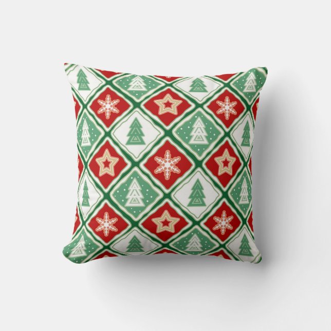 Weihnachtsschneeflocken und Weihnachtsbäume Throw  Kissen (Vorderseite)