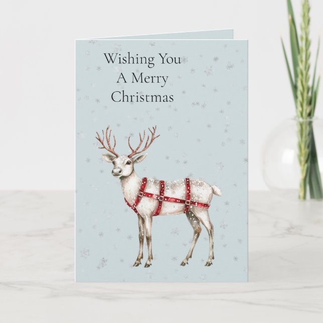 Weihnachtsschneeflocken Weißes Rotes Hirsch Karte (Vorderseite)