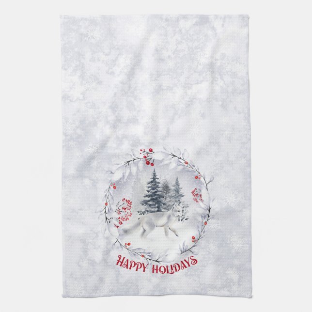 Weihnachtsschneefox | Winterlandschaft | Geschirrtuch (Vertikal)