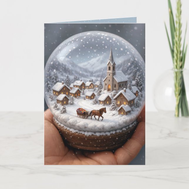 Weihnachtsschneeglobe Bergdorf Feiertagskarte (Vorderseite)
